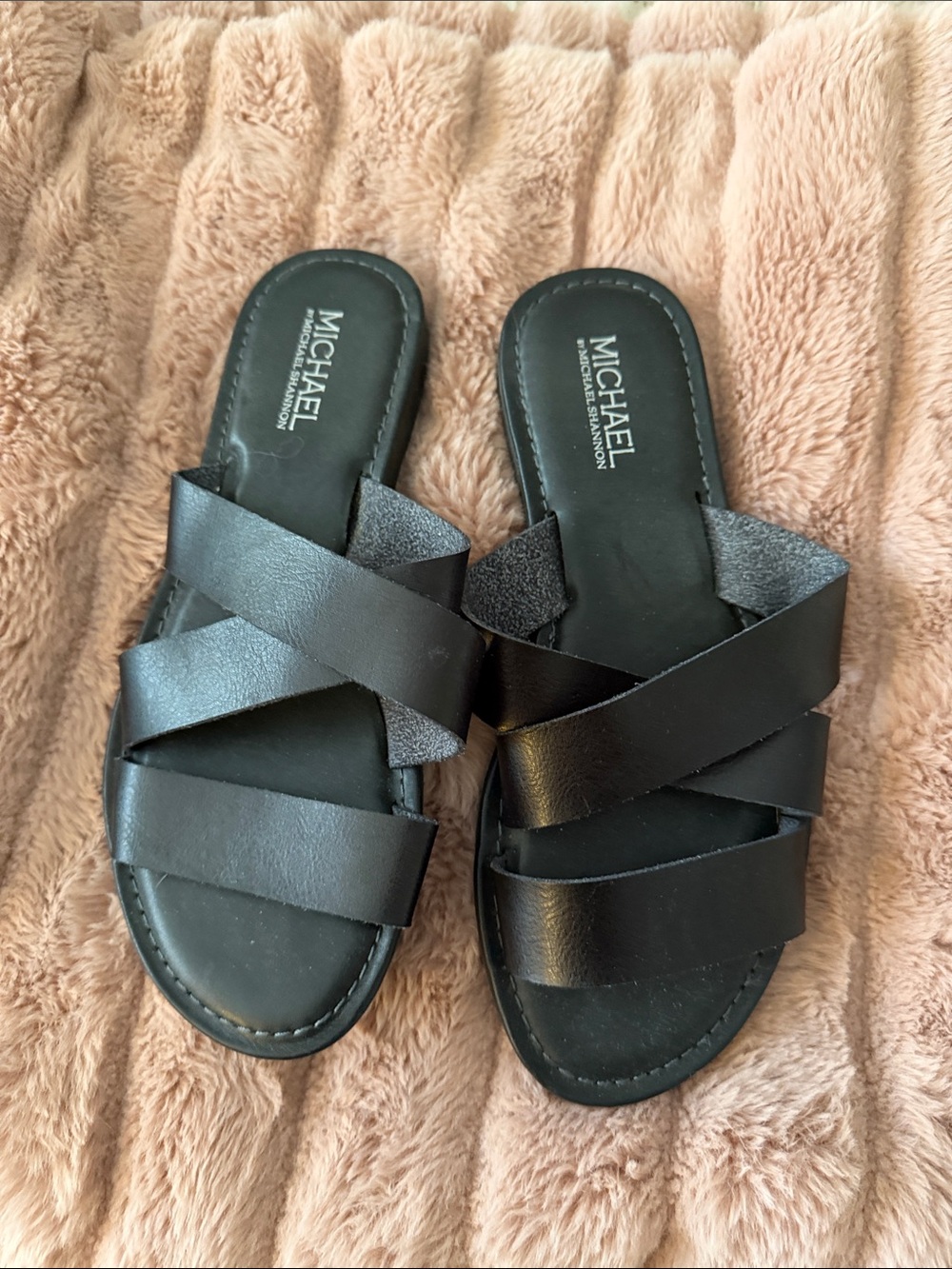 Michael Kors Black Women's Crisscross Leather Slide Sandals